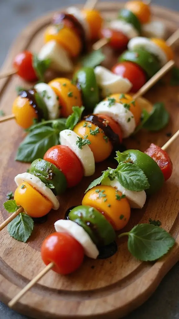 17 Elegant Party Food and Drinks on a Budget - 1. Caprese Skewers with Balsamic Glaze
