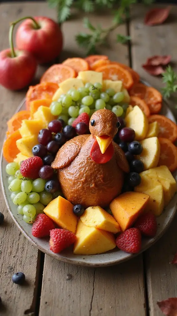 19 Pinterest-Perfect Cute Thanksgiving Snacks for Your Fall Table - 4. Fruit Turkey Platter