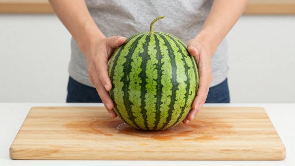 Master the Art of Watermelon Cutting: A Detailed Photo Guide - Step 2: Halve the Watermelon 1