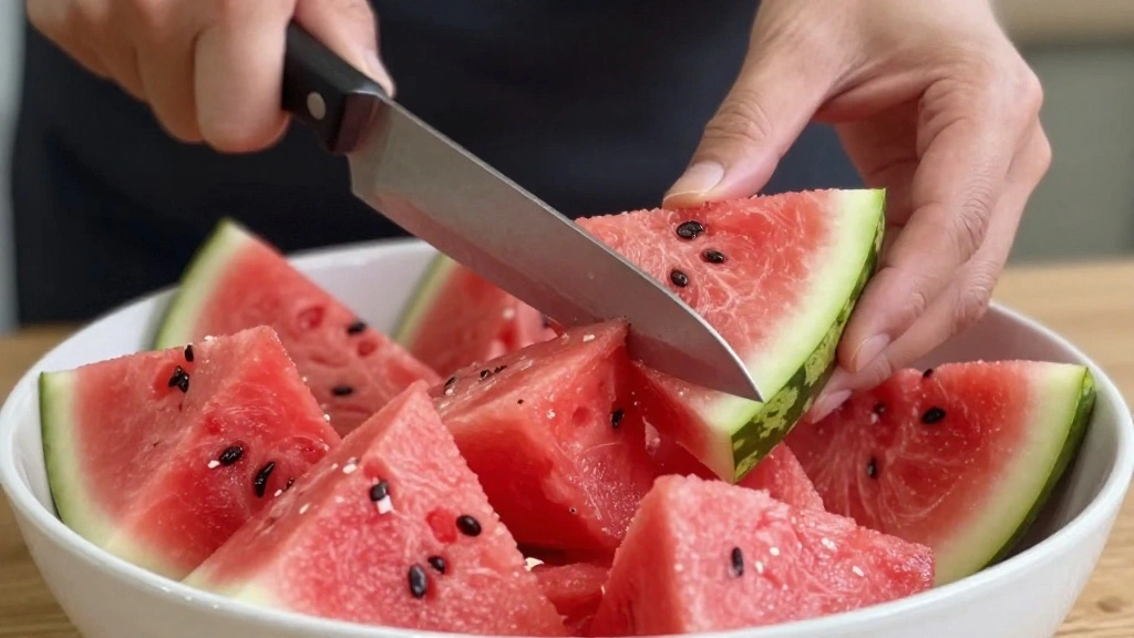 Master the Art of Watermelon Cutting: A Detailed Photo Guide - Step 5: Slice into Cubes 1
