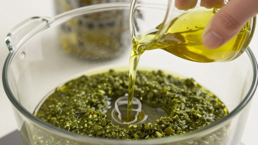 Savory Garlic Scapes Pesto: A Unique Twist on a Classic - Step 6: Add Olive Oil and Lemon Juice 1