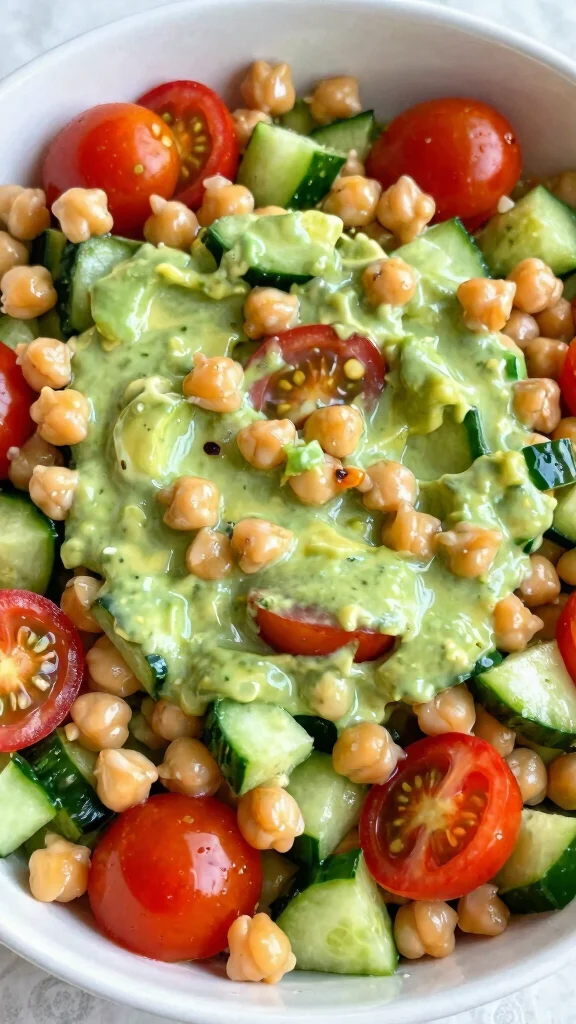 25 Quick and Easy Diabetes Dinner Recipes That Are Perfect for Busy Nights! - 8. Chickpea Salad with Avocado Dressing 1